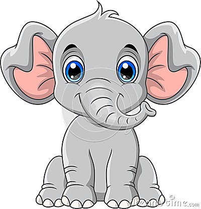 Cute gray elephant cartoon sitting while smiling Stock Photo