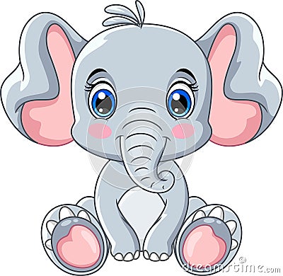 Cute gray elephant cartoon sitting while smiling Stock Photo