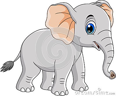 Cute gray elephant cartoon standing while smiling Stock Photo