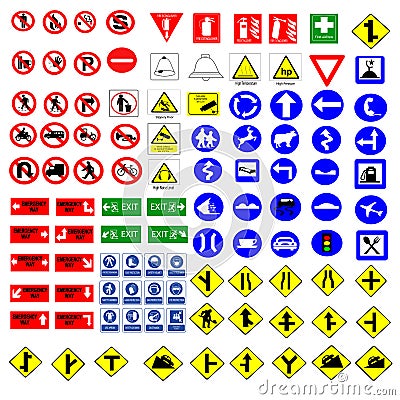 All Collection of warning, mandatory, prohibition and information traffic signs, Vector illustration Cartoon Illustration