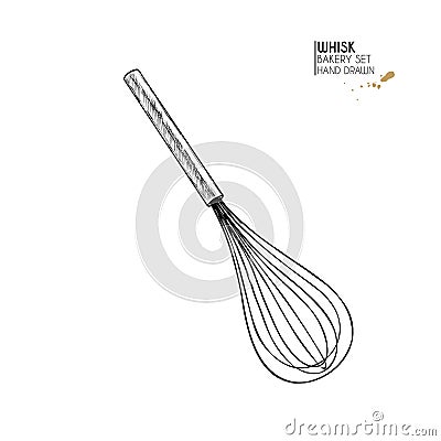 Bakery set. Hand drawn isolated metal whisk. Kitchen tools. Vector engraved icon. For restaurant and cafe menu, baker Vector Illustration