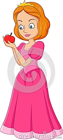 Cartoon cinderella holding red apple Vector Illustration