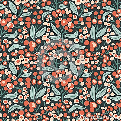 Botanical seamless pattern with bunches of berries. Floral abstract print design for wallpaper, wrap paper or fabric. Stock Photo