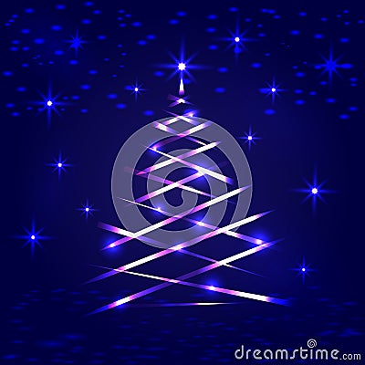 Christmas and New Year shining tree. Vector Illustration