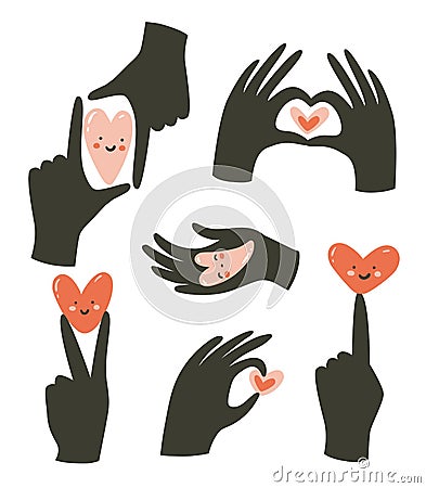 Hands gestures with heart isolated on white background. Gestures of love and happiness Vector Illustration