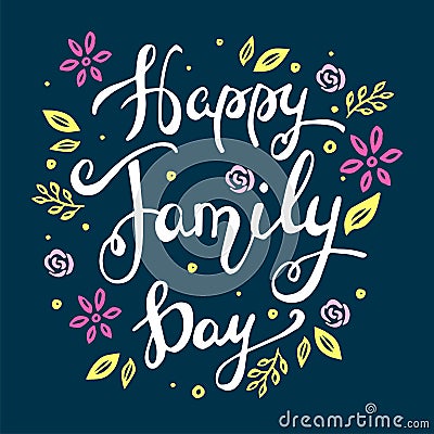 Happy Family Day Lettering Cartoon Illustration