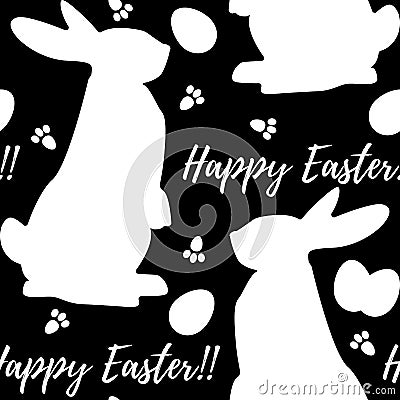 Seamless monochrome pattern with rabbits Easter day silhouette. Vector Illustration
