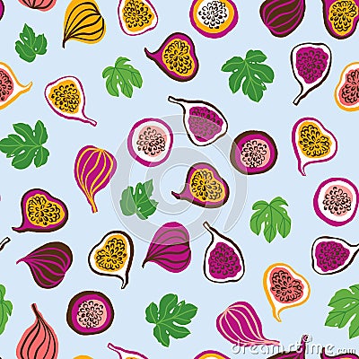 Seamless pattern with tropical leaves. Beautiful print with hand drawn exotic plants. Fashion botanical fabric design. Vector Illustration