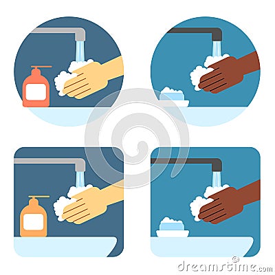 A square vector image for the coronavirus theme. A set of templates with the hands being washed Vector Illustration