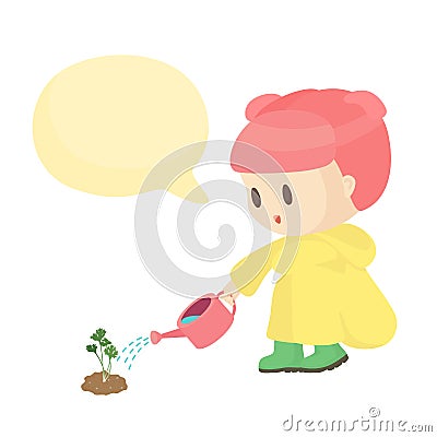 Basic RGBGirls watering plants And talk to the tree blank bubble message Stock Photo