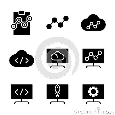 Basic search engine optimization icon include clipboard, list, cart, link, dot, up, cloud, data, storage, code, computer, website Vector Illustration