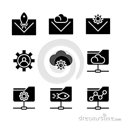 Basic search engine optimization icon include email, envelope, rocket, cloud, setting, gear, user, folder network, share document Vector Illustration