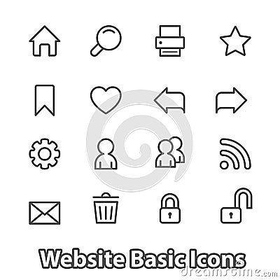 Basic set of website icons, contour flat Vector Illustration