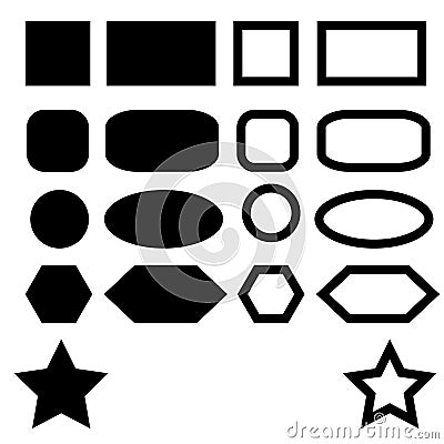 Basic shape elements with set of sharp and round edge edges also vector Vector Illustration