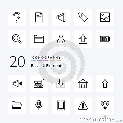 20 Basic Ui Elements Line icon Pack like question mark help arrow shope hose Vector Illustration