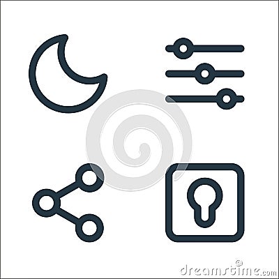 basic ui line icons. linear set. quality vector line set such as lock, share, adjust Vector Illustration