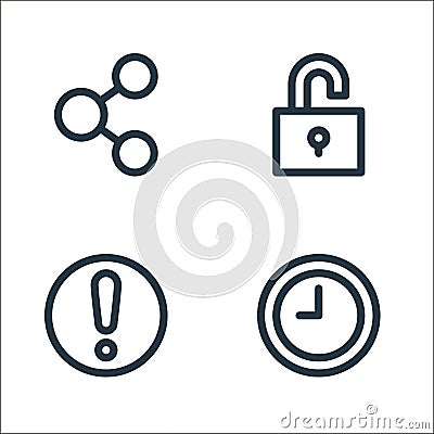 basic ui line icons. linear set. quality vector line set such as clock, alert, unlock Vector Illustration