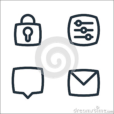 Basic ui line icons. linear set. quality vector line set such as email, chat, adjust Vector Illustration