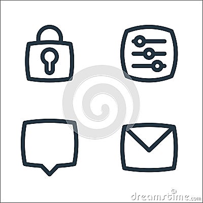 Basic ui line icons. linear set. quality vector line set such as email, chat, adjust Vector Illustration