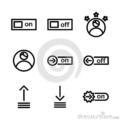 Basic user interface icon set outline include control, option, switch, toggle, user, star, profile, admin, person, account, arrow Vector Illustration