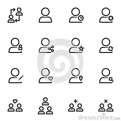 Basic user line icons set Vector Illustration