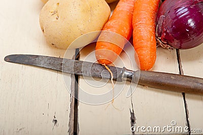 Basic vegetable ingredients carrot potato onion Stock Photo