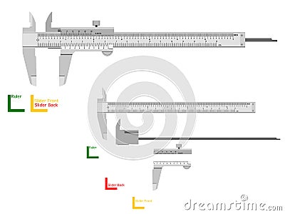 Basic vernier caliper on transparent background. There are 3 components which are perfect assembly for your own composition Vector Illustration