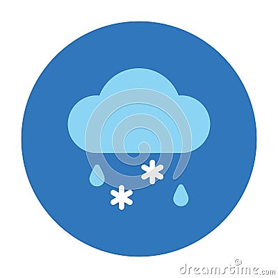 Basic weather icon of cloud, snow and rain blue circle. Flat clipart. Vector Illustration