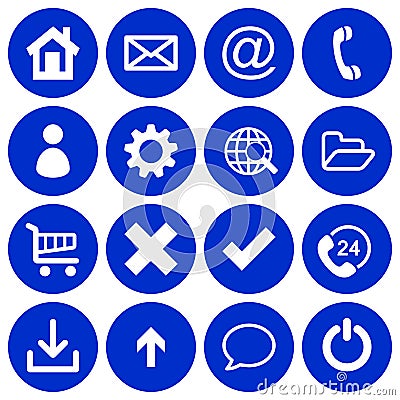 Set of 16 basic flat icons on dark blue background Stock Photo