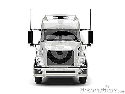 Basic white modern semi trailer truck - front view Stock Photo
