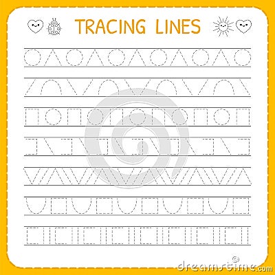 Basic writing. Trace line worksheet for kids. Working pages for children. Preschool or kindergarten worksheet Vector Illustration