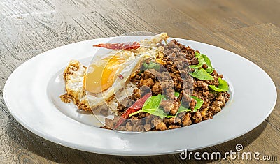 Basil Rice with Fried Egg Stock Photo