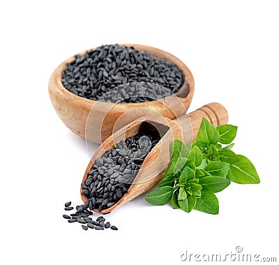 Basil seed isolated on white backgrounds Stock Photo