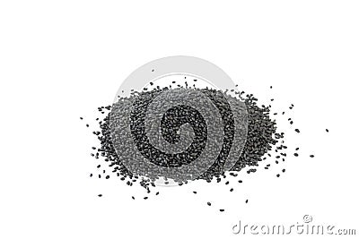 Basil seeds or Hairy, Sabja heap of isolated on white background. front view. spices and food ingredients Stock Photo