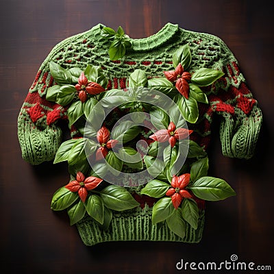 Basil Sweater: A Quirky And Humorous Christmas Inspired Delight Stock Photo