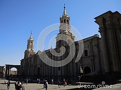 Basilica Cathedral of Arequipa. Editorial Stock Photo