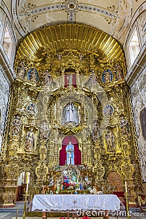 Basilica Golden Altarpiece Creche San Felipe Neri Church Oaxaca Mexico Stock Photo