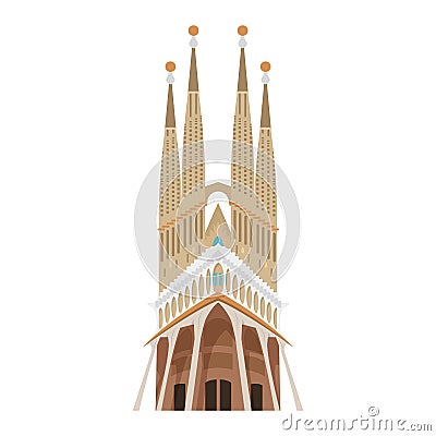 Basilica of the Holy Family Barcelona, Spain. Isolated on white background vector illustration Vector Illustration