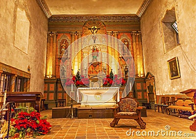 Basilica Mary Statue Altar Mission Santa Barbara Californiia Stock Photo