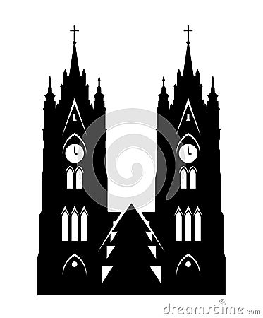 Basilica of the National Vow - Vector illustration of Ecuadorian Cathedral Church isolated on white. Vector Illustration