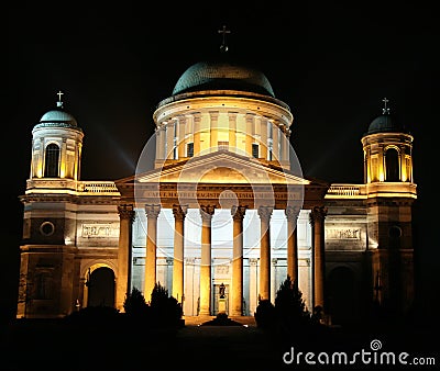 Basilica at night in Esztergom, Hungary Stock Photo