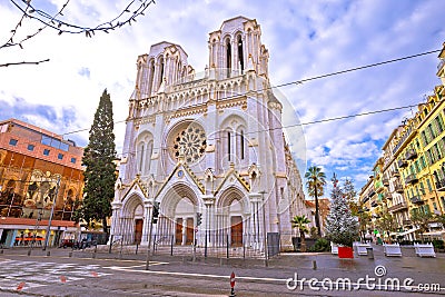 The Basilica of Notre-Dame de Nice and street of Nice view Stock Photo