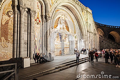 The Basilica of our Lady in Lourdes night view Editorial Stock Photo