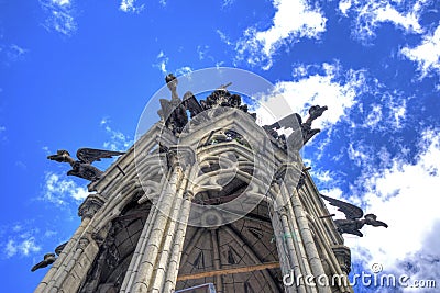 Basilica of Quito tower and gargoyles Stock Photo