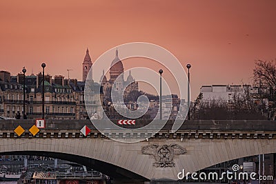 Basilica of Sacre Coeur and Pont d'Iena Bridge Stock Photo