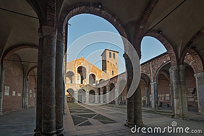 Basilica of Sant Ambrogio facade and porch Stock Photo