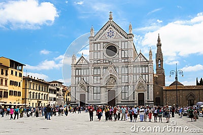 Basilica of Santa Croce in Florence with tourists Editorial Stock Photo