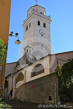 Basilica of Santa Maria di Castello Salita di S. Maria di Castello, Genoa, Italy. Editorial Stock Photo