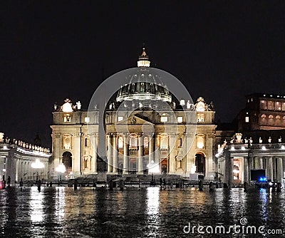 Basilica Vatican night rain lights rome Stock Photo