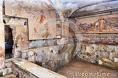 The basin of the frigidarium inside the Seven Wise Men`s spas in Ancient Ostia Stock Photo